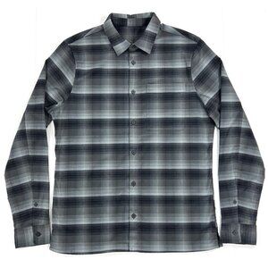 Lululemon Masons Peak Flannel Shirt Mens Size Large Long Sleeve Gray Striped